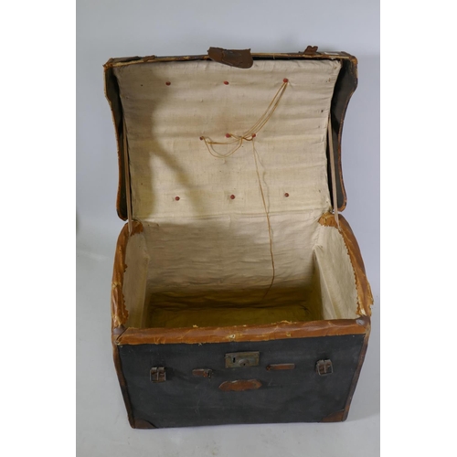 1146 - An antique painted canvas and leather dome shaped carriage trunk, 65 x 50 x 60cm