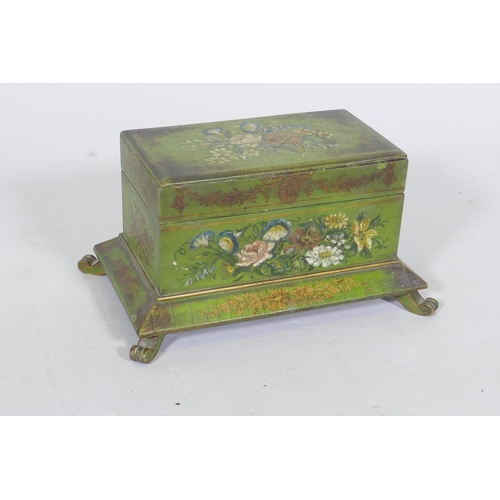 12 - A C19th jewellery box with painted and parcel gilt decoration, fitted with a small drawer, 21 x 13 x... 