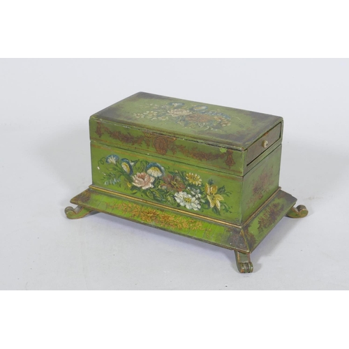 12 - A C19th jewellery box with painted and parcel gilt decoration, fitted with a small drawer, 21 x 13 x... 