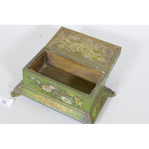 12 - A C19th jewellery box with painted and parcel gilt decoration, fitted with a small drawer, 21 x 13 x... 