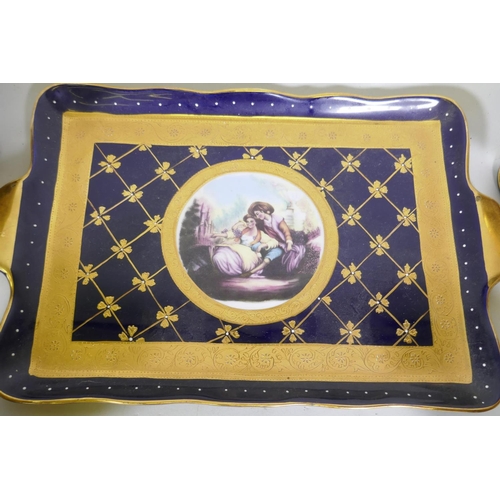 123 - A Vienna style porcelain dessert service, tray 25 x 39cm