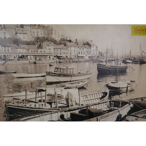 125 - A mid-century Kodak photographic print of Brixham Harbour, laid on hardboard, 153 x 102cm