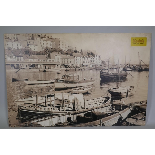 125 - A mid-century Kodak photographic print of Brixham Harbour, laid on hardboard, 153 x 102cm