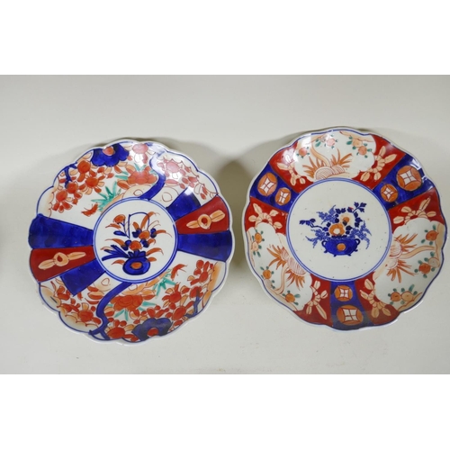 136 - Ten C19th Japanese Imari porcelain plates with scalloped rims and floral decoration, largest 22cm di... 