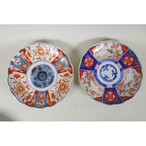 136 - Ten C19th Japanese Imari porcelain plates with scalloped rims and floral decoration, largest 22cm di... 