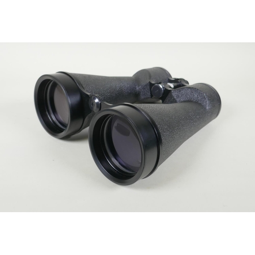 142 - A pair of German Bresser 30 x 80 binoculars, 35m-100m, and an adjustable shooting stick, binoculars ... 