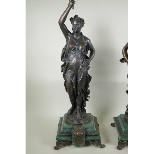 157 - After Jean-Louis Gregoire, (French, 1840-1890), a pair of Grand Tour style bronze figural five branc... 