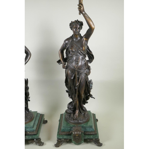 157 - After Jean-Louis Gregoire, (French, 1840-1890), a pair of Grand Tour style bronze figural five branc... 