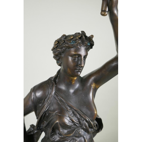 157 - After Jean-Louis Gregoire, (French, 1840-1890), a pair of Grand Tour style bronze figural five branc... 