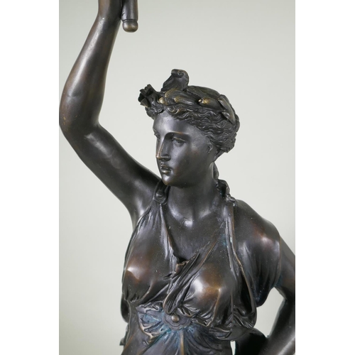 157 - After Jean-Louis Gregoire, (French, 1840-1890), a pair of Grand Tour style bronze figural five branc... 