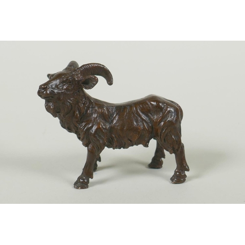 164 - A miniature bronze goat, 7cm long