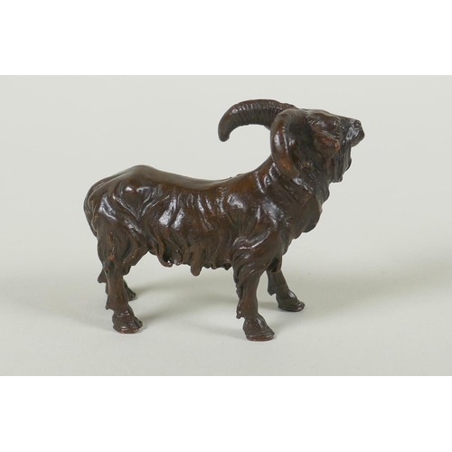 164 - A miniature bronze goat, 7cm long