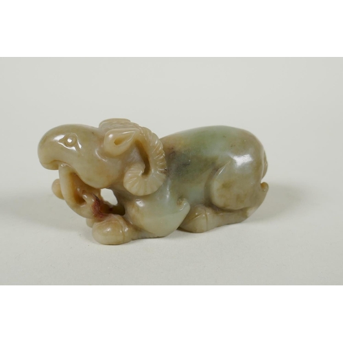 171 - A Chinese nephrite jade carving of a ram, 9cm long