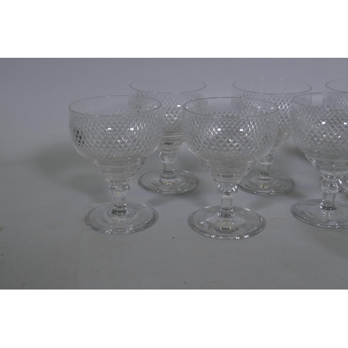 19 - Six Victorian hobnail cut glass sundae dishes, and a quantity of liqueur and sherry glasses