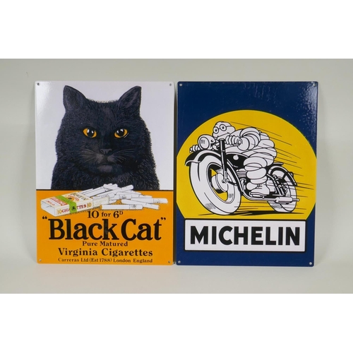 195 - A vintage style 'Black Cat Cigarettes' tin sign and a similar 'Michelin' tin sign, 30 x 40cm