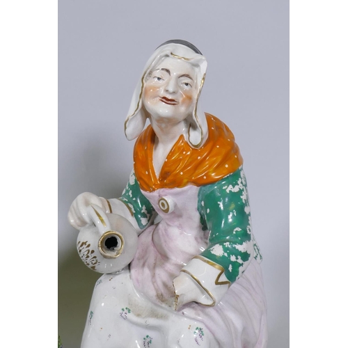 197 - A pair of Staffordshire pottery figures, the cobbler and his wife, AF, three pastille burners, and a... 