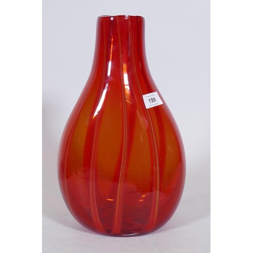 199 - A studio glass vase with striped decoration, 35cm high