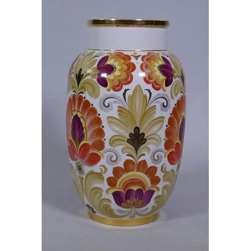 2 - A large Soviet Russian porcelain vase by Lomonsov, with floral decoration and gilt highlights, signe... 