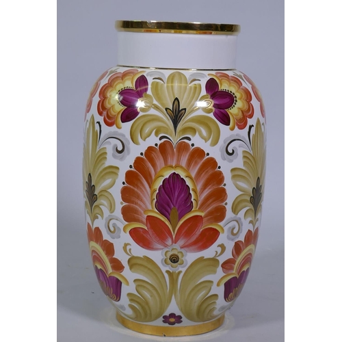 2 - A large Soviet Russian porcelain vase by Lomonsov, with floral decoration and gilt highlights, signe... 