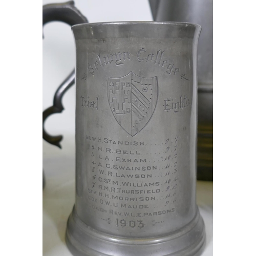 202 - A Victorian pewter rowing trophy, Scratch Eight, 1st Division, November 29, 1862; Selwyn College, 19... 