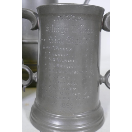 202 - A Victorian pewter rowing trophy, Scratch Eight, 1st Division, November 29, 1862; Selwyn College, 19... 