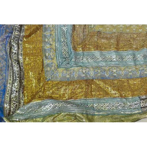 211 - A vintage Indian wall hanging/cover with silver and gilt thread, embroidery 187 x 187cm