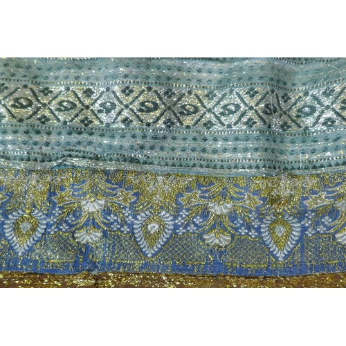 211 - A vintage Indian wall hanging/cover with silver and gilt thread, embroidery 187 x 187cm