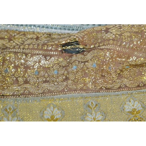 211 - A vintage Indian wall hanging/cover with silver and gilt thread, embroidery 187 x 187cm