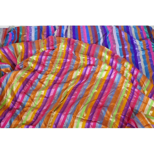 212 - Two brightly coloured throws with lustre threads, 165 x 265cm