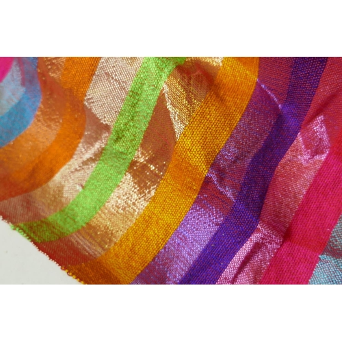 212 - Two brightly coloured throws with lustre threads, 165 x 265cm