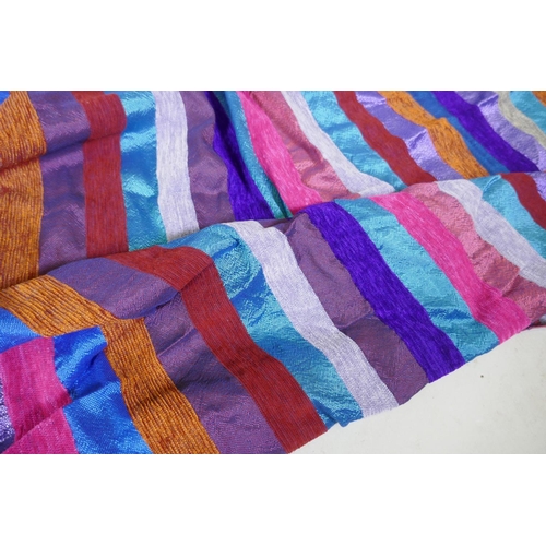 212 - Two brightly coloured throws with lustre threads, 165 x 265cm