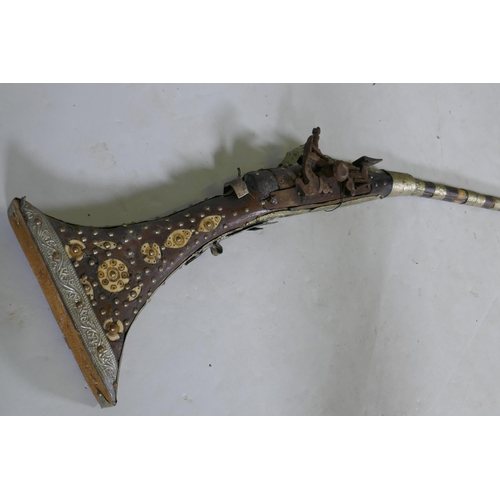 213 - A C19th North African Moukhala flintlock musket, 160cm long, AF