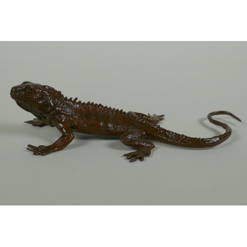 221 - A Japanese style bronze okimono iguana, 5cm long