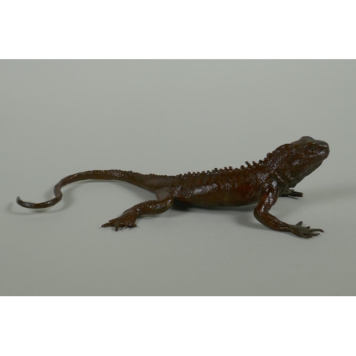 221 - A Japanese style bronze okimono iguana, 5cm long