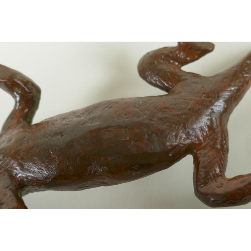 221 - A Japanese style bronze okimono iguana, 5cm long