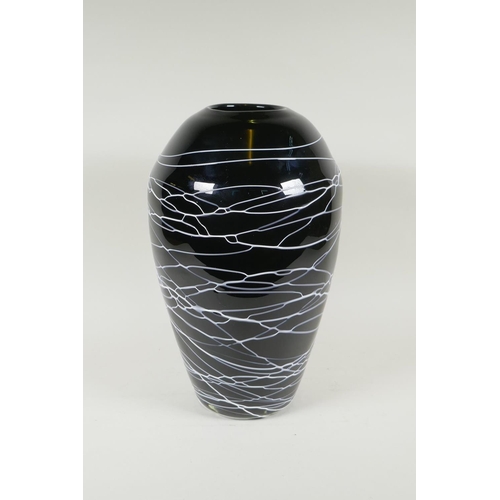 239 - A black art glass vase, 35cm high