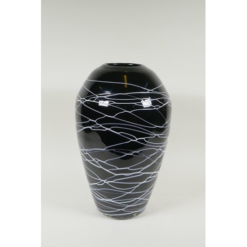 239 - A black art glass vase, 35cm high