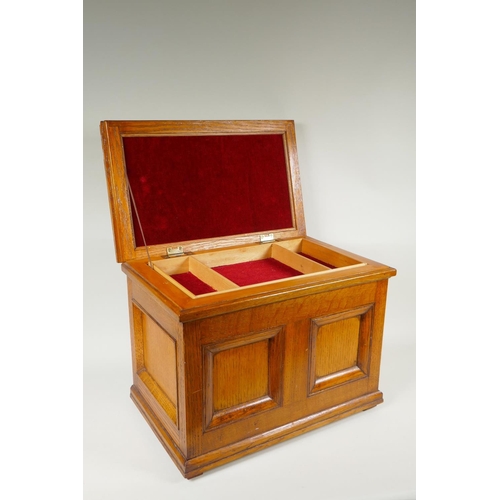 248 - A golden oak jewellery/trinket casket, 42 x 27cm, 34cm high