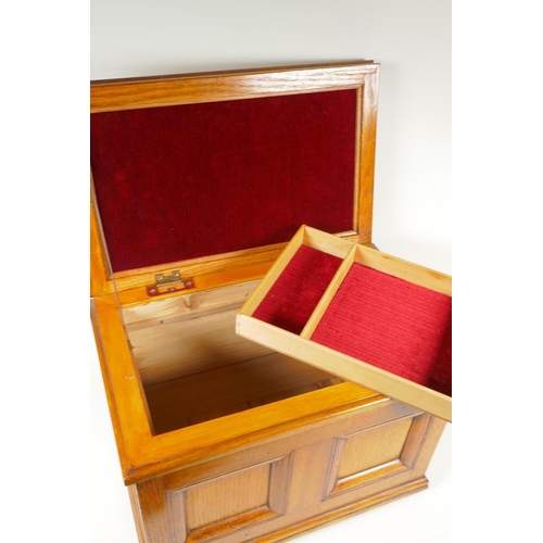 248 - A golden oak jewellery/trinket casket, 42 x 27cm, 34cm high