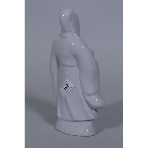 251 - Blanc de Chine figure of Fu, impressed mark to base, 25cm high