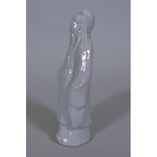 251 - Blanc de Chine figure of Fu, impressed mark to base, 25cm high