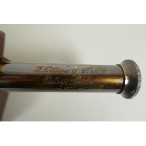 256 - A boxed reproduction 'W. Ottway & Co' brass three draw telescope, and a reproduction brass Marin... 