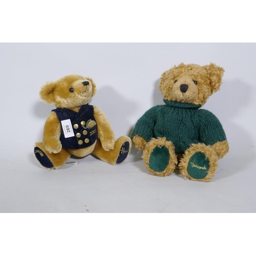 269 - A Merrythought Harrods Millenium Limited Edition teddy bear, No 145/500, 24cm high, and a Harrods pl... 