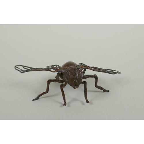 280 - A Japanese style bronze okimono wasp, 10cm wide