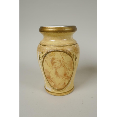 286 - A Rubens ware hand painted pomegranate vase, an Italian vintage ceramic vase decorated with putti, a... 