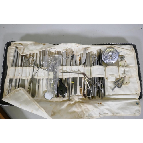 303 - A wood case stamped Weiss & Son, London, containing surgical instruments, and another fold out c... 