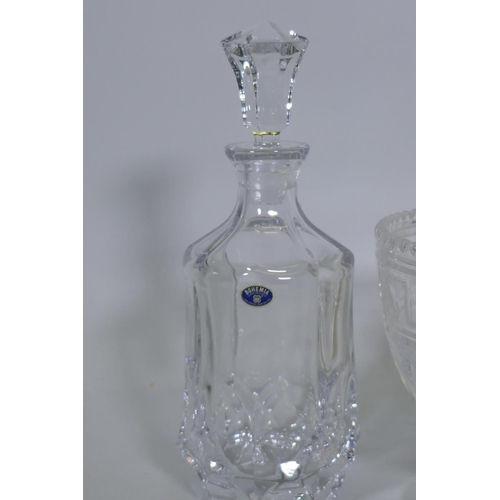 35 - A Bohemian crystal glass decanter, a Schweppes soda syphon, and an antique cut glass bowl, 19cm high