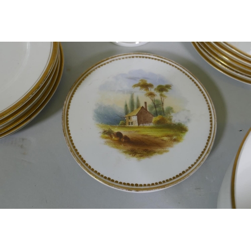 4 - A Staffordshire six place tea set with hand painted decoration of landscape scenes and abbey ruins, ... 