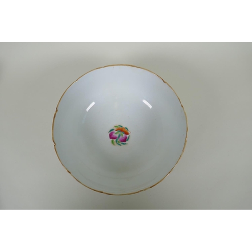 43 - A late C19th Chinese famille rose porcelain bowl with lobed rim, decorated with flowers and emblems ... 