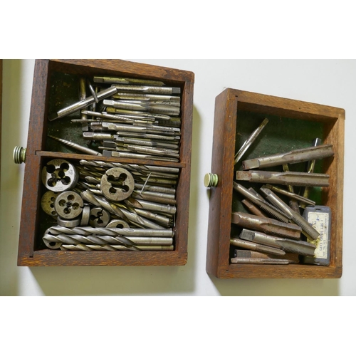 44 - An antique mahogany tool chest containing vintage engineer's tools